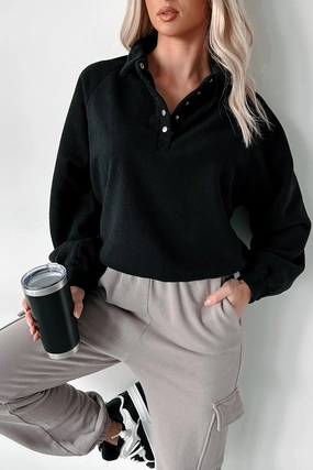 Working Remotely Fleece Pullover Top (Black) Cozy Layer ZeroWaste Construction