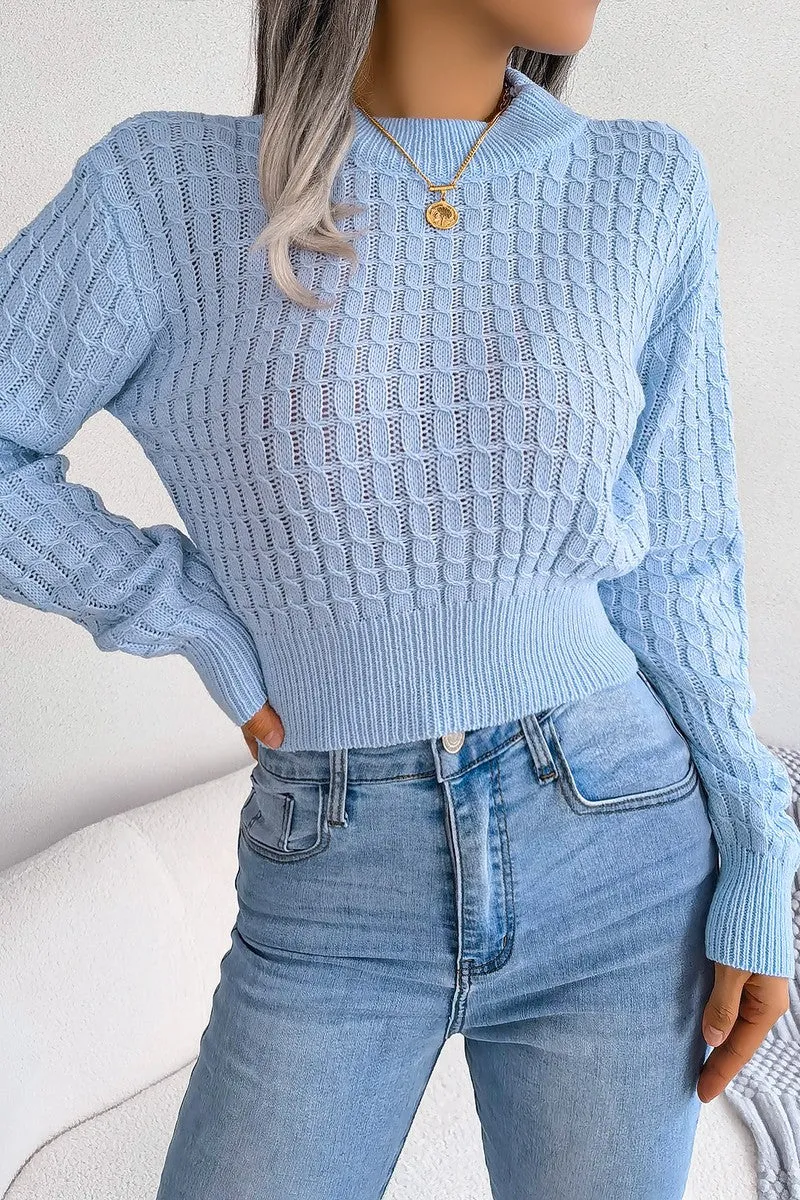 TWIST CHUNKY CABLE KNIT RIBBED CROP SWEATSHIRT Classic Crew Neck HighDurabilityWeave