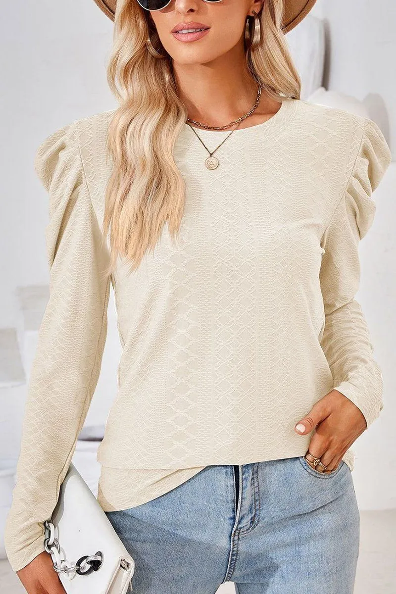 CREW NECK PUFF SLEEVE BLOUSE TEE FOR WOMEN Elegant Cut Everyday Fashion
