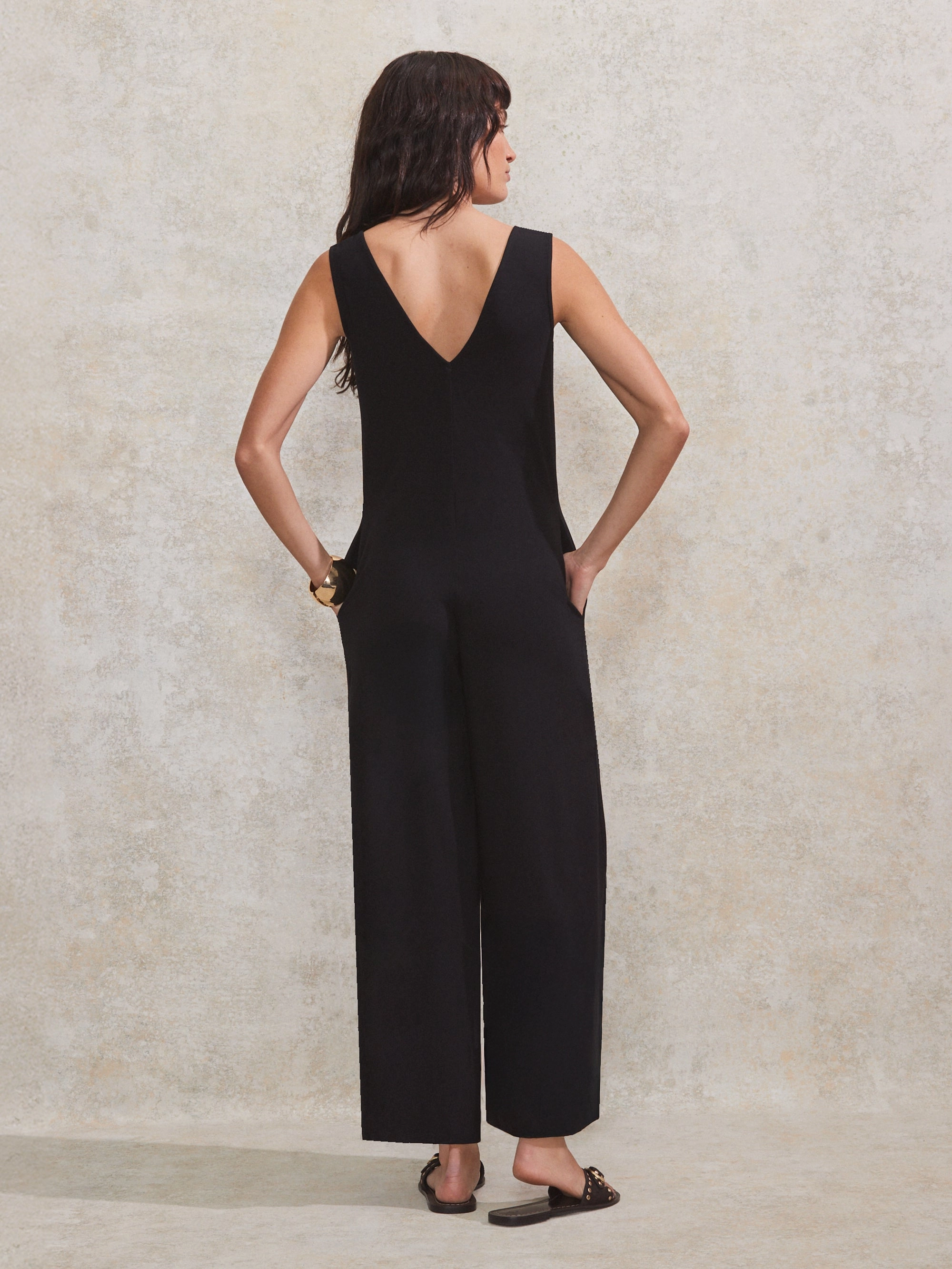 Black Jersey V Neck Jumpsuit EcoFriendly Dye