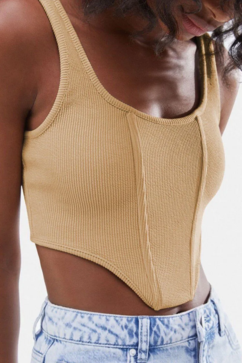 Snag Proof Weave Softened Edges WOMEN SEXY DEEP U NECK CROP TANK TOP