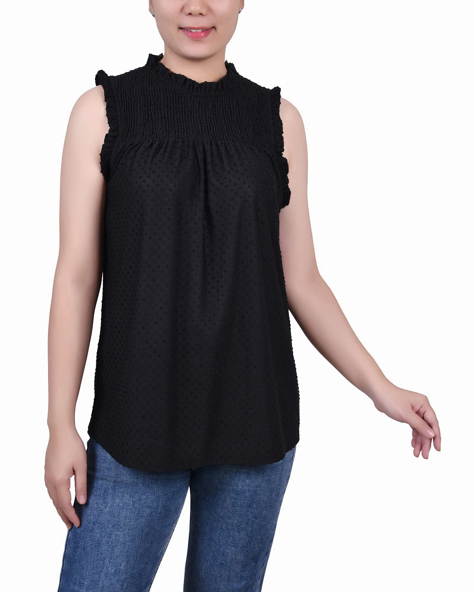 Sleeveless Yoke Top With Ruffles Hydrophobic Surface Treatment