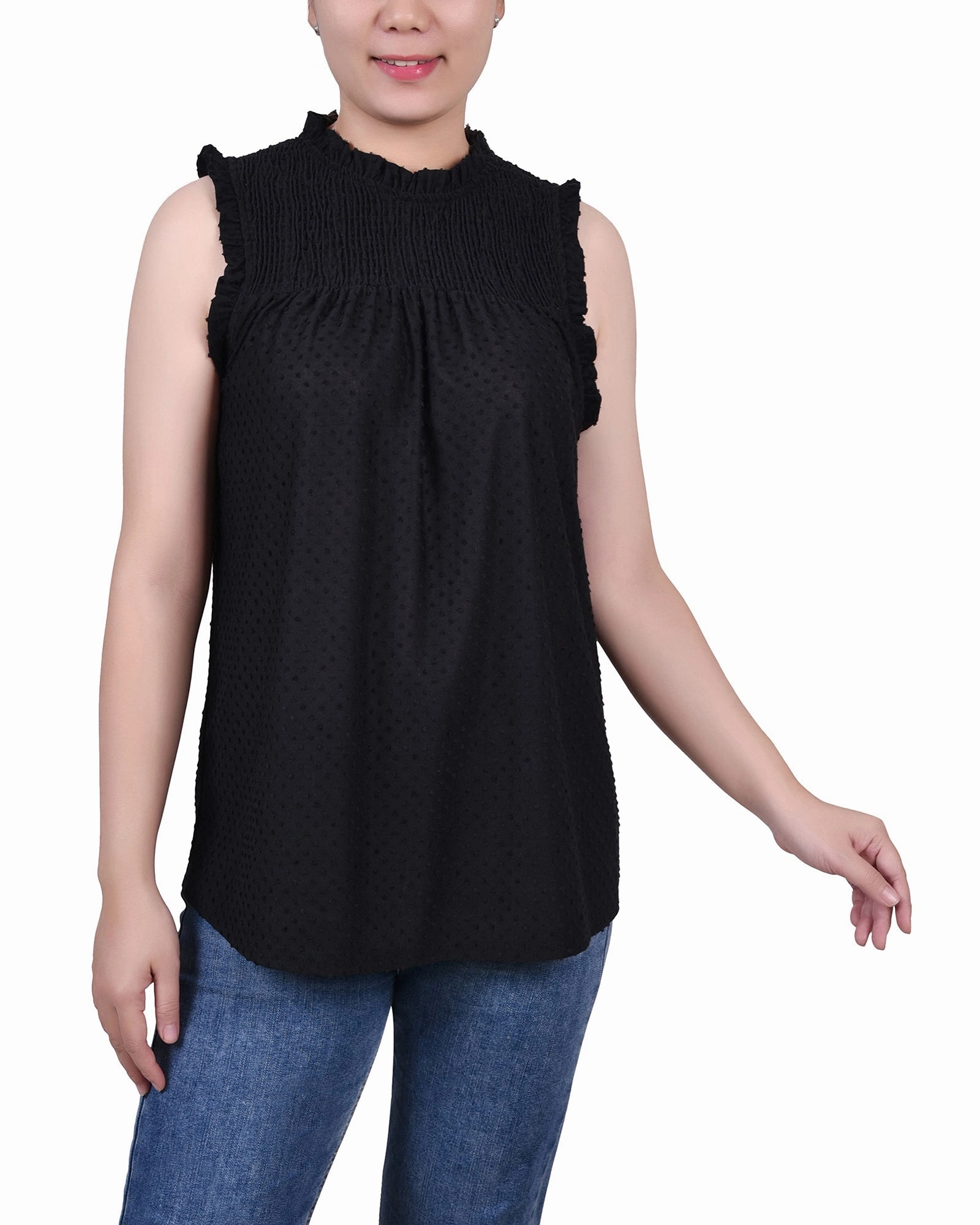 Sleeveless Yoke Top With Ruffles NonToxicCoating Reinforced Hem Stitching