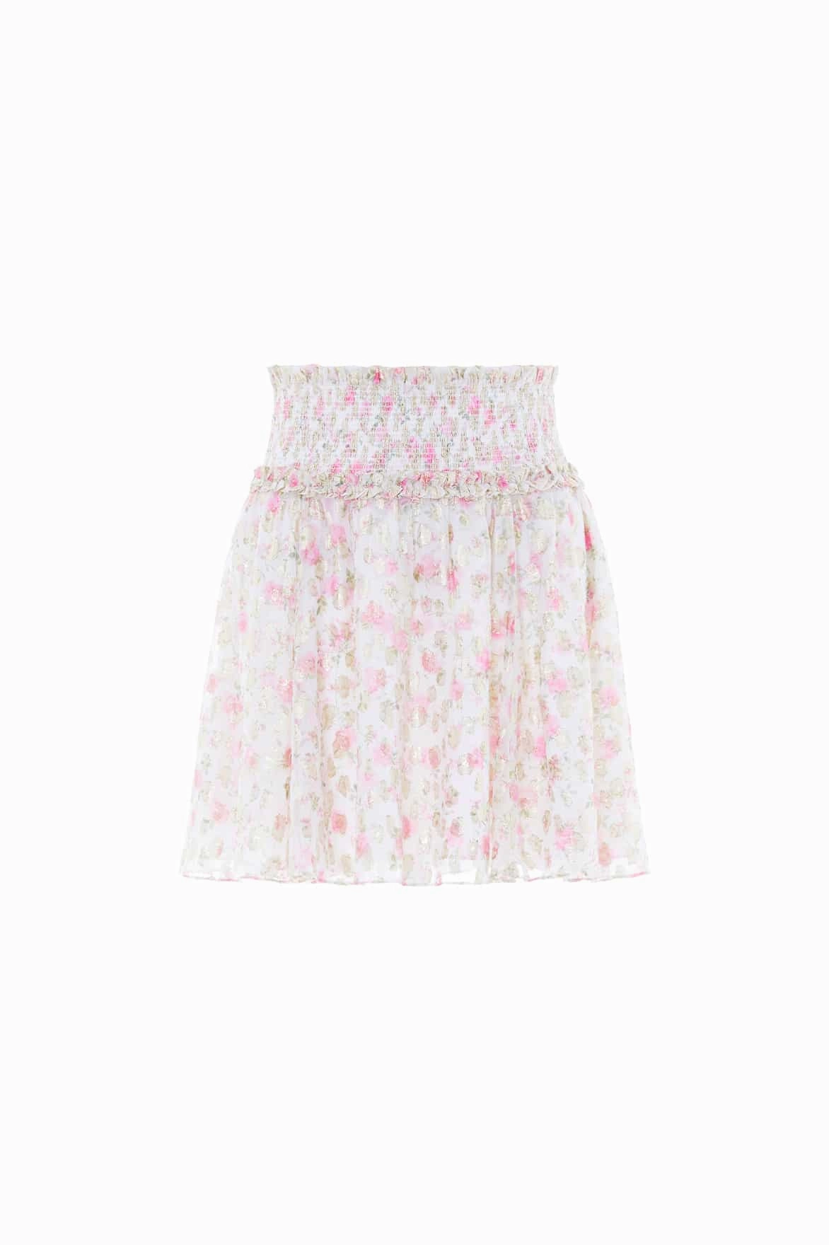 Local Artisan Tear Resistant Rose Ditsy Lurex Micro Mini Skirt