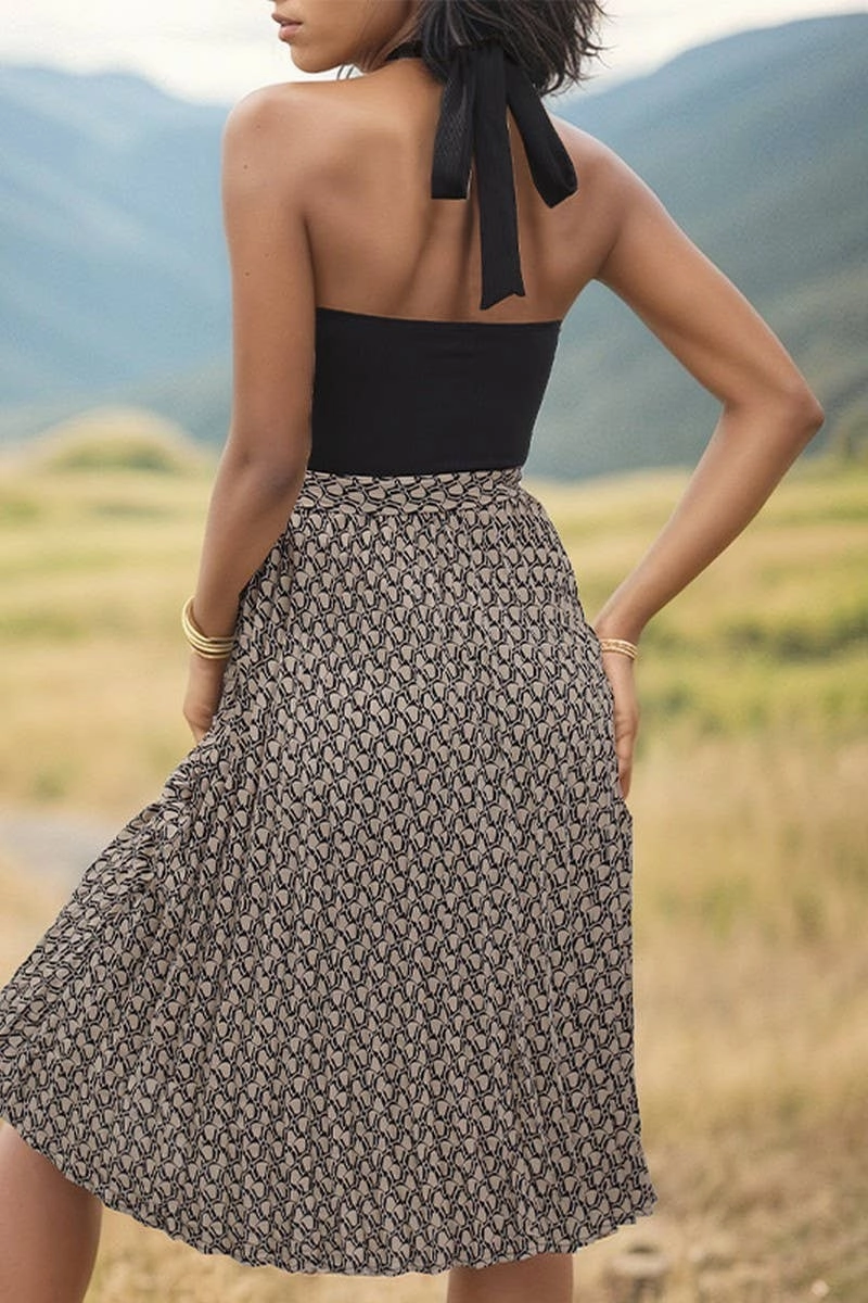 COLOR MATCHING CROSS HANGING NECK STRAP DRESS_CWDSD2896 Sleek Layer