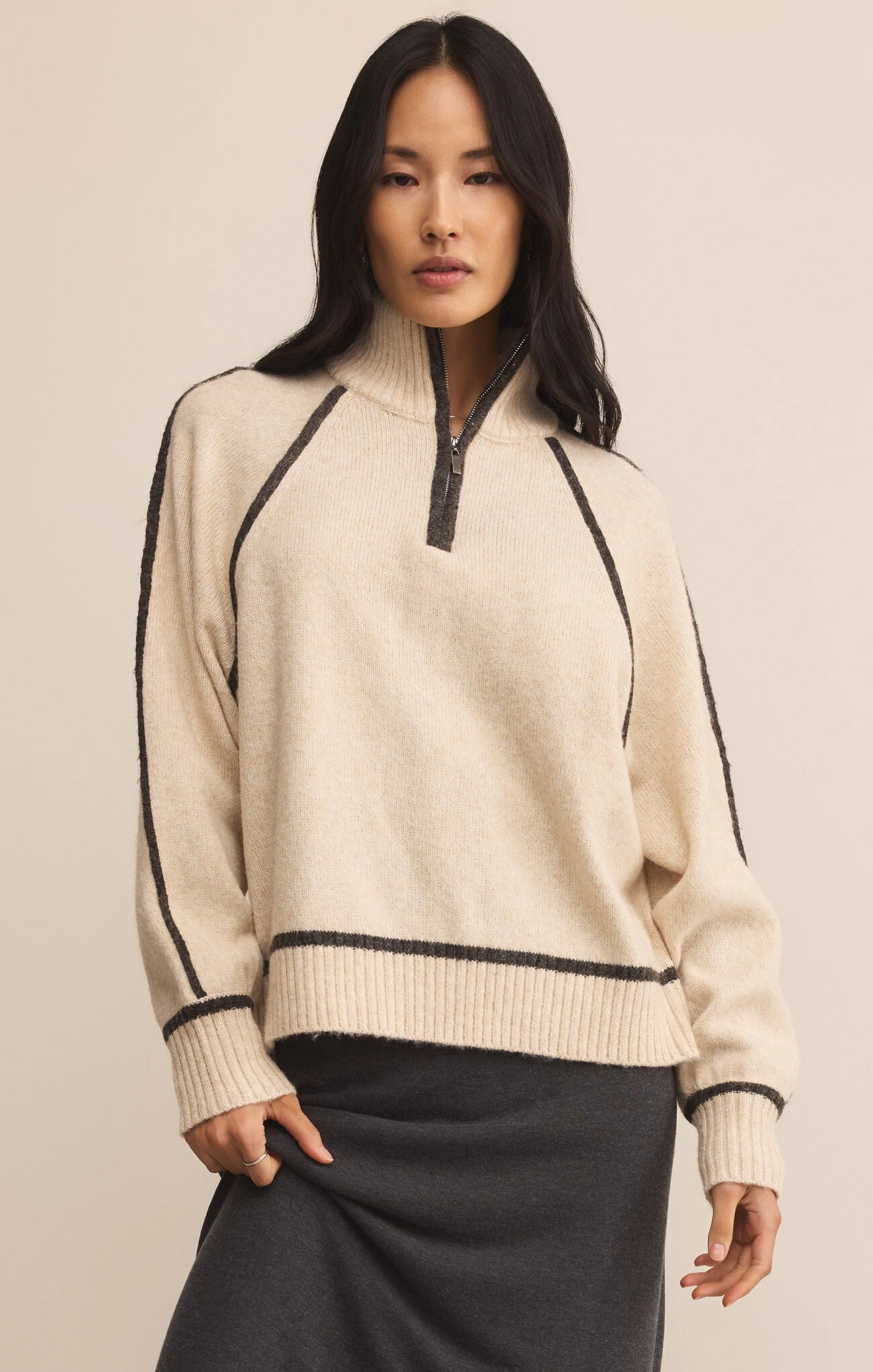 Fashionable Shirt WeightedHem Z Supply Alps Half Zip Sweater in Light Oatmeal Heather