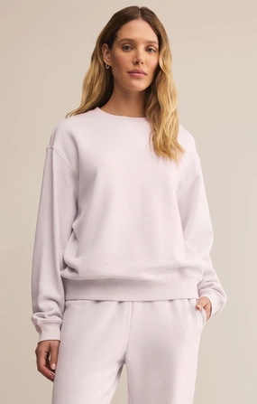 Z Supply Boyfriend Cotton Sweatshirt in Lavender Ice Bound Seam Edges
