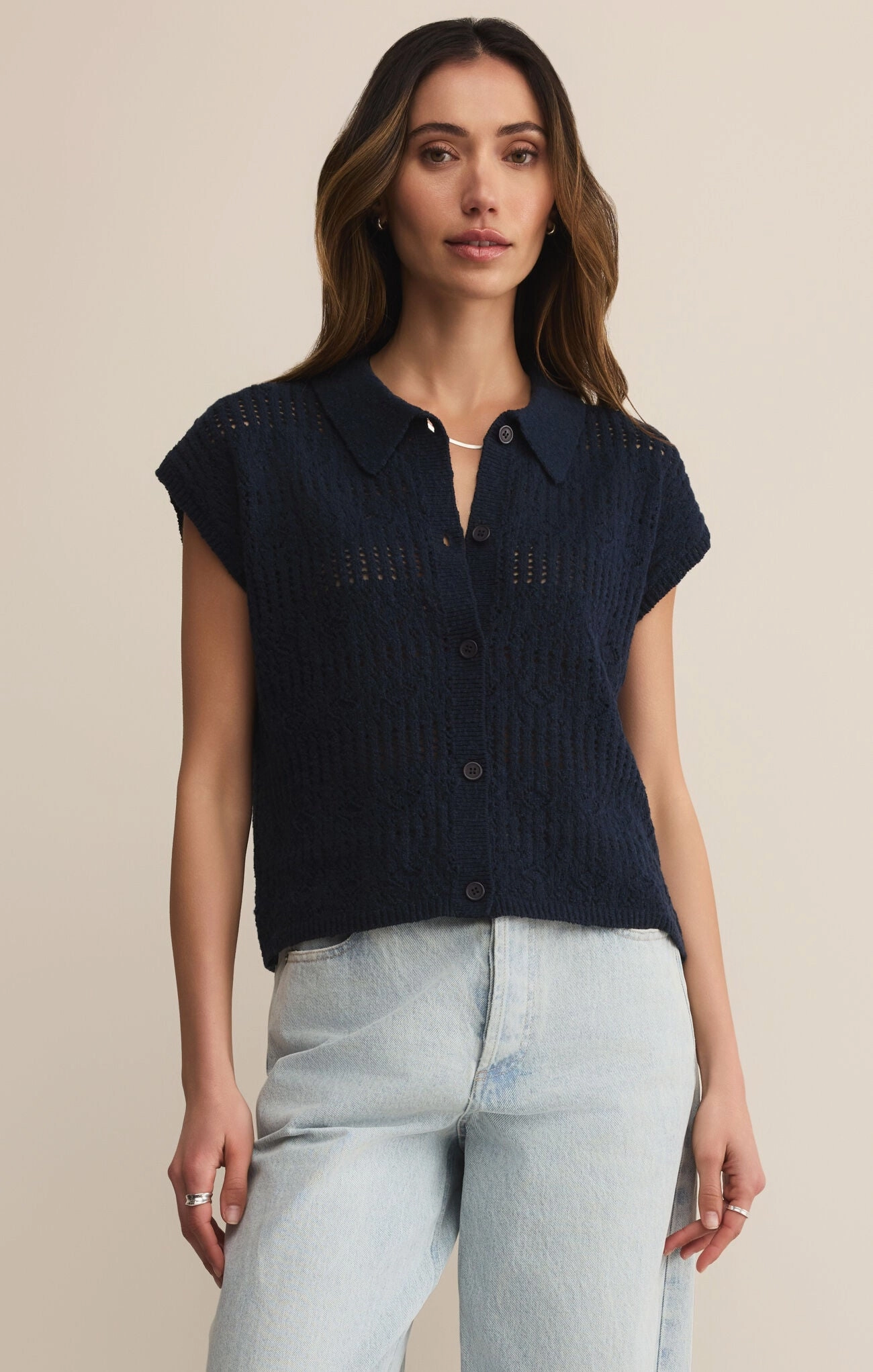 MeshPanelIntegration Z Supply Kinsley Sweater Top in Eclipse