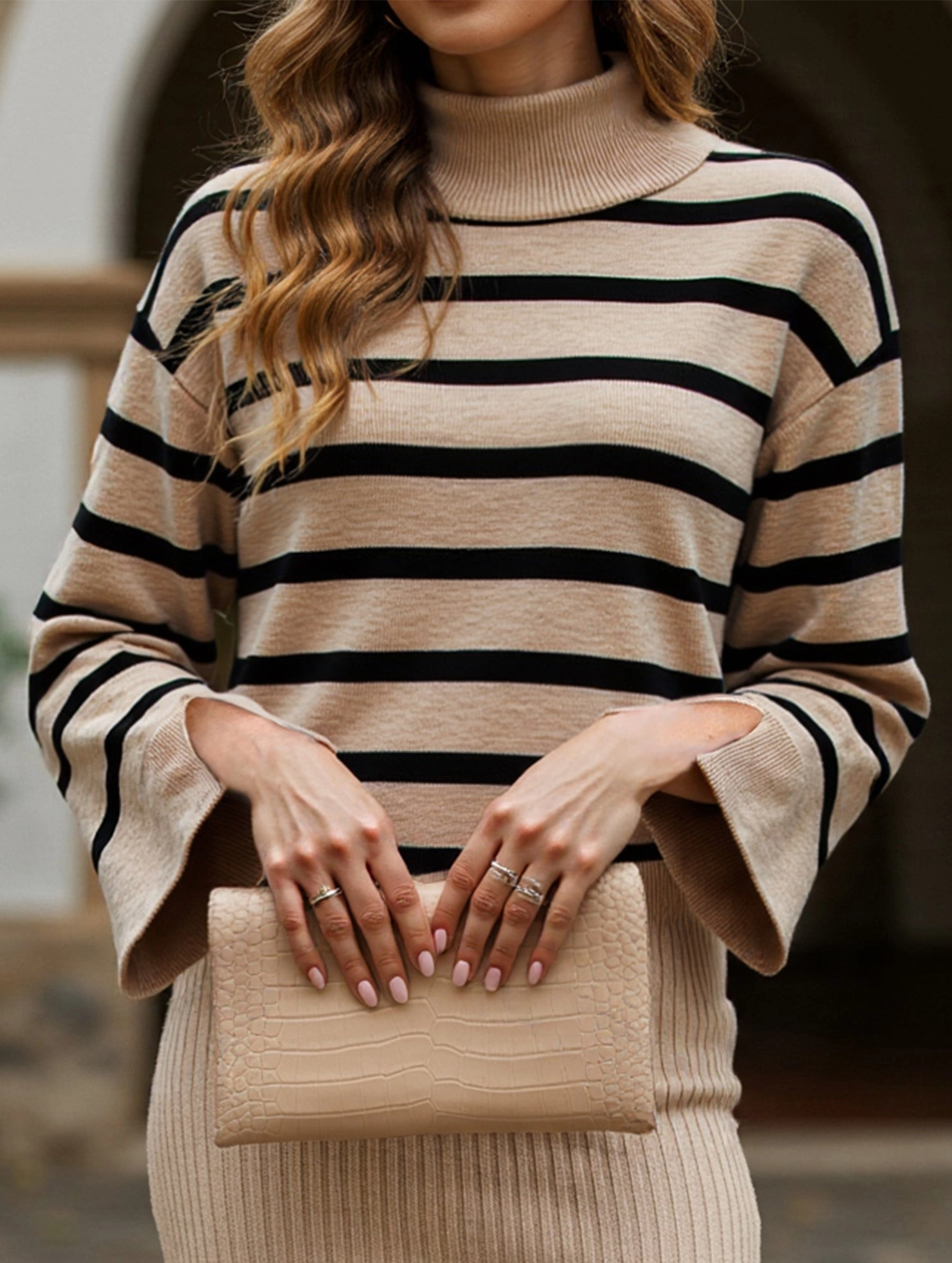 StretchFabric FourWayStretch Striped turtleneck sweater