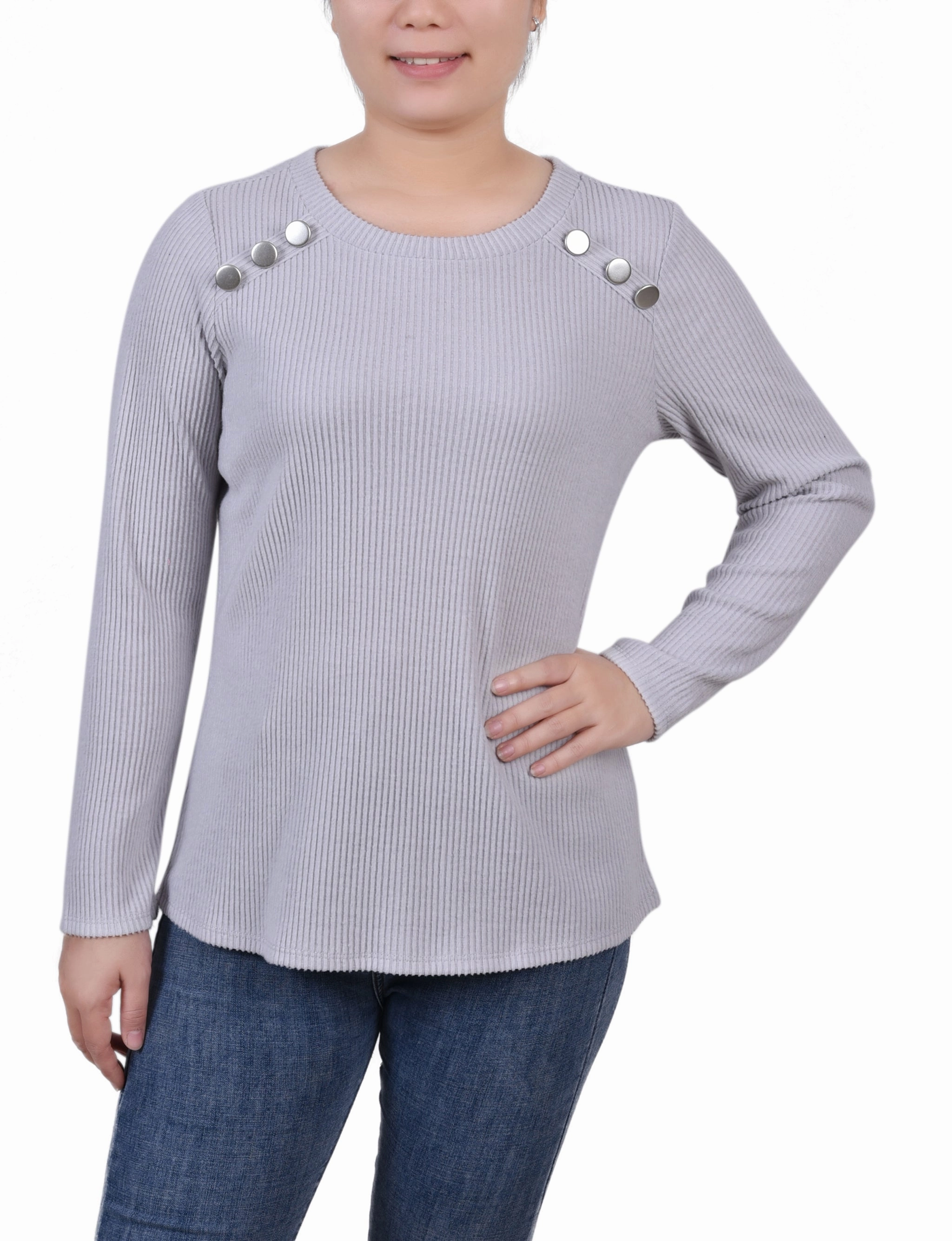 AntiOdor Formal Shirt Long Sleeve Ribbed Button Detail Top