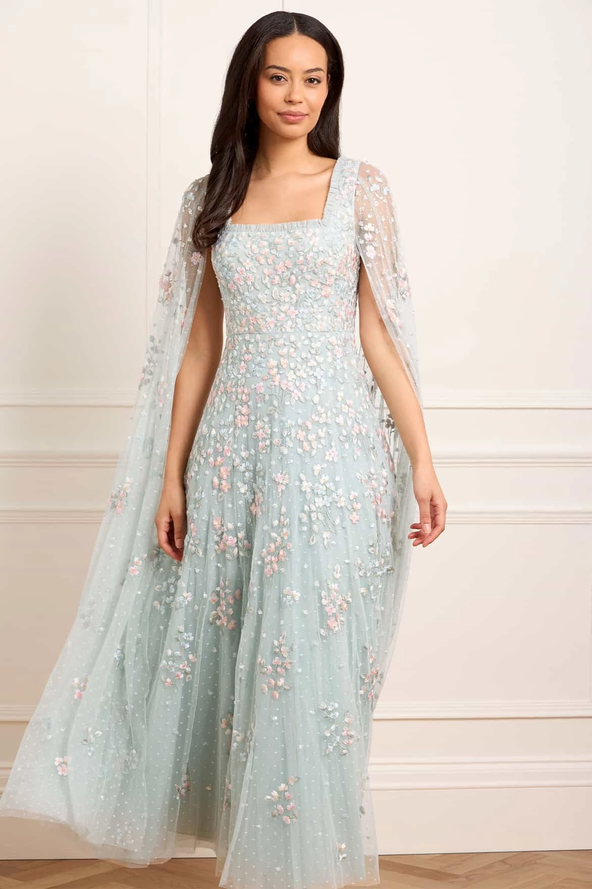 Versailles Ditsy Cape Sleeve Ankle Gown Dream Look Light Fit