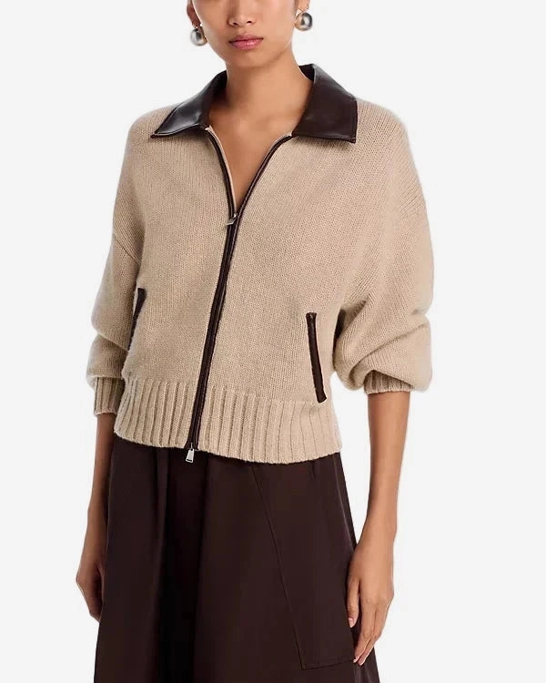 NonRestrictiveCollar Zofia Zip Front Wool Cardigan Oatmeal