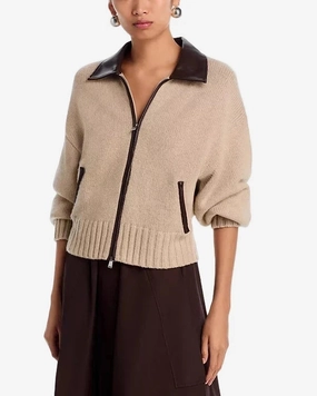 NonRestrictiveCollar Zofia Zip Front Wool Cardigan Oatmeal