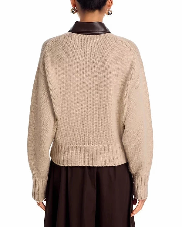 FourWay Stretch V-neck Shirt Zofia Zip Front Wool Cardigan Oatmeal